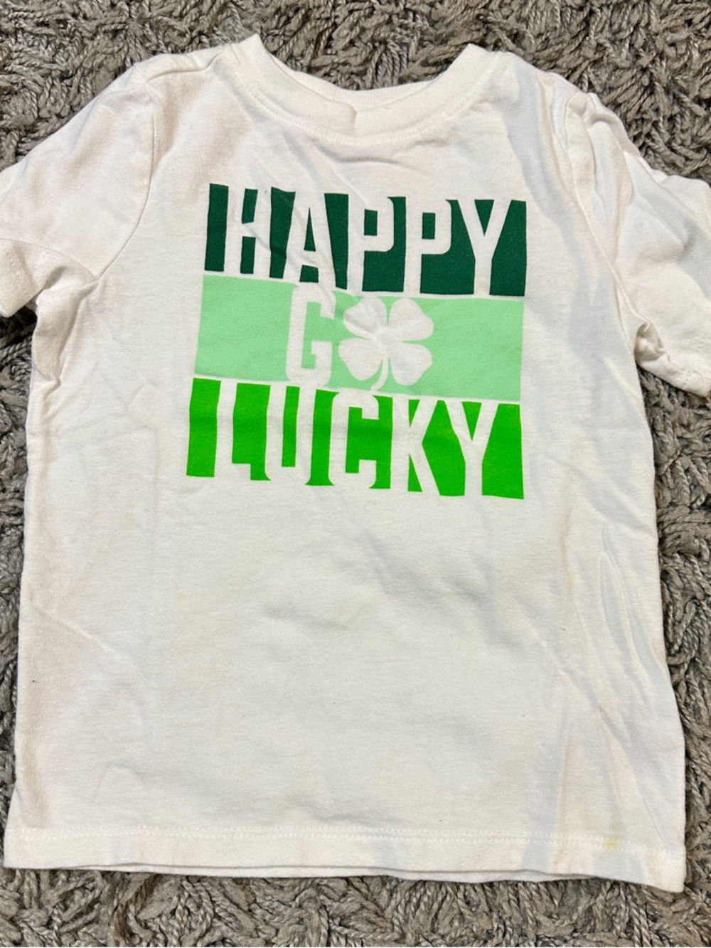 Old Navy White Kids Tee with Green Block 'Happy Go Lucky' Graphic